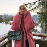 Pink Teddy Bear Long Coats Women 2022 Winter Thick Warm Oversized Chunky Outerwear Faux Lambswool Fur Coats Solid High