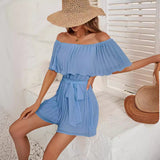 Women's Clothing Station Summer New Word Collar Sexy Folded Five-Sleeve Jump-And-Fleeve Jump-And-Fleeve Jump-And-Fleet