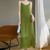 Acetate Silk Sling Dress Women Summer Loose Inside The Long Dress French Design Fairy Set Of