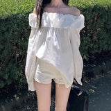First Sight, Love The White Flower Breath Collar Shoulder Shirt Niche Gentle And Comfortable Blouse Women Spring Autumn Long-Sleeved