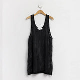 Lazy Style Hollow Out Tank Top Korean Fashion Knitted Camisole Japanese Overized Solid Vest See Through Chic