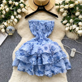 Sweet Atmosphere Feel Bra Dress Women Summer Three-Dimensional Flowers Small Hot Babes Ponmp Short