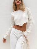 New Women's Clothing Loose Ribs Long-Sleeved Umbilly Fashion Short Sweater
