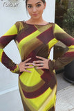 MODA 2023 Sexy Women Fashion Printed Backless Midi Dress Ladies Vintage O Neck Long Sleeve Female Chic Dresses Vestidos