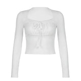 Toloer Court Gentle Wind Fold Lace With Solid Color T Shirt New Square Collar Slim Knit Long Sleeve Fake-Outfit