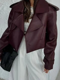 Hot Selling 2024 Fall / Winter Fashion New Vintage Leather Biker Jacket Red Brown Jacket Female-Outfit