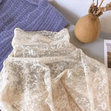 Toloer Soft Very Special Letter Lace Shirt Sexy Perspective Mesh Gauze Spring 2024 New Long-Sleeved T-Shirt