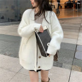 Mink Velvet Soft Waxy Sweater Coat Female Autumn Winter New Gentle Languid Lazy Long Loose Sweater-Outfit