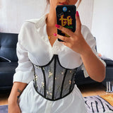 Short Embroidery Strap Girded Waist Small Vest Woman Outside The Repair Of Temperament Mesh Shape Waist Seal