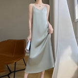 Acetate Silk Sling Dress Women Summer Loose Inside The Long Dress French Design Fairy Set Of