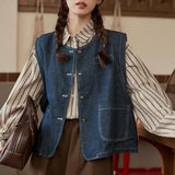 Denim Vest Vest Vest Women's Spring And Autumn Fashion Fashion New External Folding Shirt Shoulder