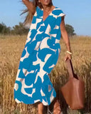 Ladies Style V-Neck Loose Waist Dress 2025 Summer Fashion New Set Long