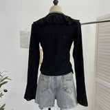 Wind To Make Old Hole Horn Long Sleeve Open Shirt Tie With Lotus Leaf Side V Collar Sunscreen Shirt