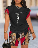 Summer New Women's Temperament Digital Printing Round-Neck Short-Sleeved