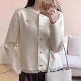 Winter New Style Chic Love Knitting Sweater Female Korean Department Wood Ear Design Fashionable Joker Show Thin Knit Cardigan-Outfit