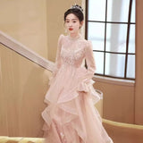 Art Exam Evening Dress Woman 2025 New Long-Sleeved Light Luxury Small Temperament Long Banquet Host Ponpong