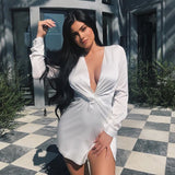 Trend V-Neck Wrinkled Fork Sexy Long-Sleeved