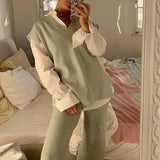PUWD Casual Woman Oversized Side Slit Knitted Vest 2020 Fashion Ladies Autumn Loose Sleeveless Sweater Female Chic V Neck