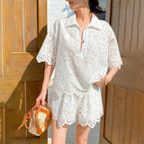 Name Maid Small Fragrant Suit Female Hollow Embroidery Top + Shorts Casual Set Shenzhen South Oil Women's