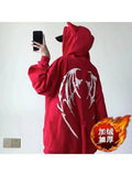 Women Hoodie Cartoon Devil Cowhorn American Retro Pullover 2024 New Couple Fashion Punk Coat Japanese Hip Hop Streetwear-Outfit