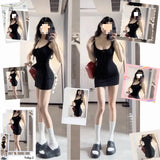 High-Waisted Rope Bow Bow U Collar Vest Pure Want To Pack Hip Short Skirt Skinny Pear-Shaped Figure Wearing A