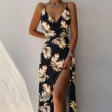 Women's Dress 2025 Summer Sling V-Neck Open Fork-Print