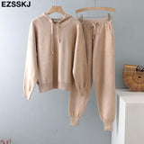 ins 2 Pieces Set Women Knitted Tracksuit hooded Sweater + Harem Pants Pullover 2021 Sweater Set CHIC Knitted hooded