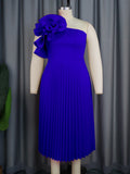 Fashion Three-Dimensional Flower Dress Sexy Shoulder Slanted Hundredfolded