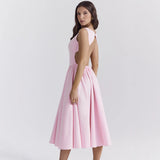 Spring-Summer Women's New Round Collar Bareback Solid Color High Fashion Dress