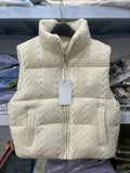 Cable Knit Zipper Puffer Vest-Outfit