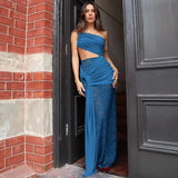 Sheer Draped One Shoulder Cut Out Maxi Dress-Outfit