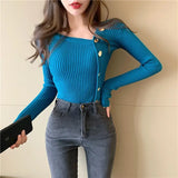 2022 Korean Fashion Women's Sweater Long Sleeve Knitted Cardigan Solid Color Top Women Autumn All-match Slim