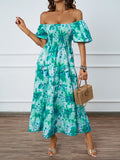New Temperament Collar Print Pony Dress Bubble Sleeve Dress