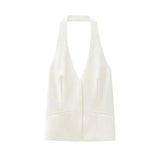 Toloer 2024 New Women's Fashion Simple V Neck Open Back Hanging Collar Vest Top 4772125-Outfit