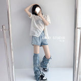 Hottie Fried Street Wash Denim Leg Set Design Strap Pile Trousers Calves Denim Shorts
