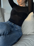 Mesh Long Sleeve Off Shoulder Top-Outfit