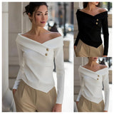 Small Fragrant Wind Long-Sleeved Knitted Shirt V Collar High-Waist Solid Color Short Coat Slimming High-End