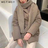 WOTWOY Thickening Cotton-Liner Padded Parkas Women Wide-Waisted Winter Puffer Jackets Female Windbreaker Solid Casual