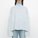 2021 Women Turtleneck Knitted Striped Sweater Autumn Winter New Clothes Ladies Korean Casual Loose Split Pullover Top
