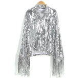 Women's Tassel Sequin Jacket 2020 Autumn Winter Streewear Rock BF Retro Long-sleeved Silver Reflective Jacket Women Outwear