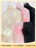 Toloer French Lace Undershirt Female Rose With Long-Sleeved T-Shirt Three-Dimensional Flower Mesh Advanced Sense