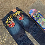 Year's Hot Gothic Y2K Men's Jeans Hip-Hop Loose Punk Style Harajuku Jeans-Outfit