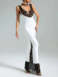 Patchwork Lace Sheer Camisole Midi Dress-Outfit