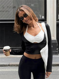 Black Two-piece Halter Patchwork Top-Outfit