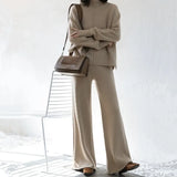 Knitting Set 2025 New Female Ocean Gas Open-Fork Sweater Wide Leg Pants Fashion Autumn And Winter Two