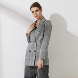 Wixra Women Plaid Casual Double Breasted Blazer Coat Turn Down Collar Pockets Female OL Chic Tops New