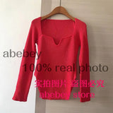 new spring sexy stylish sqaure collar full sleeves knitting pullover sexy slim T-shirt female top