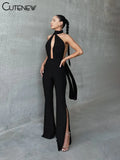 Women's Solid Casual Jumpsuit Spaghetti Halter Body-shaping Romper Overall Female One-piece Pants Fashion Streetwear Hot-Outfit