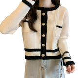 Autumn Winter New Korean Department Small Sweet Wind Loose Sweater Coat Cardigan Female Tide Bump Color Round Collar Knitting Small Pure And Fresh-Outfit