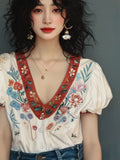 V-Necked Lace Shirt For Women In Summer 2024, The New Popular Style Loose Temperament Niche French Thin Blouse-Outfit